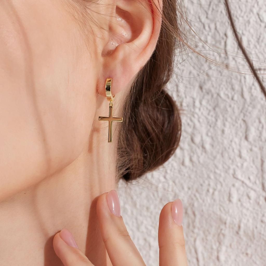 Premium Stainless Steel Hoops Earrings for Women Men With Simple Charms Cross Drop Dangle Design Hypoallergenicy Gothic Jewelry
