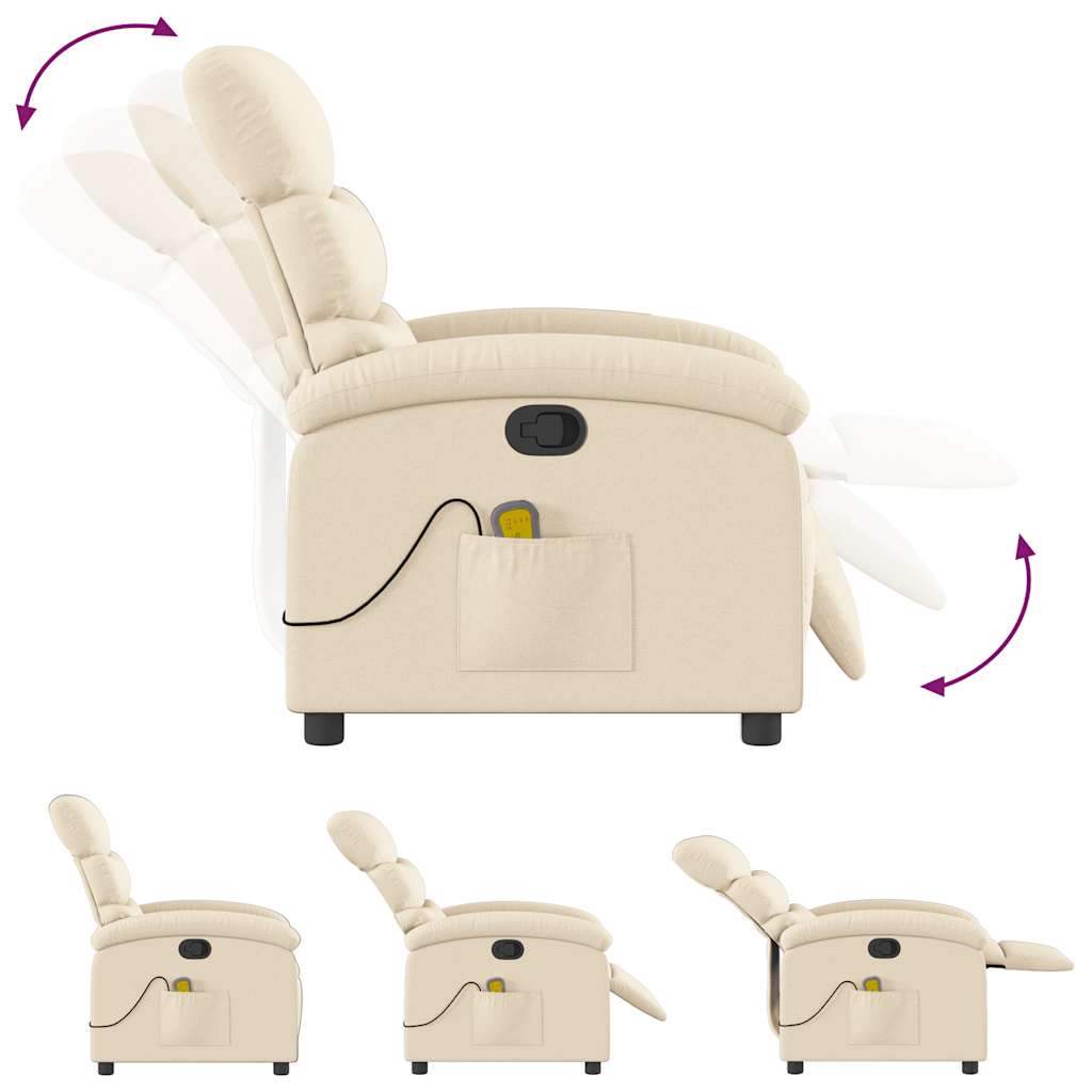 Vidaxl Reclining Massage Armchair, Cream, Fabric Upholstered