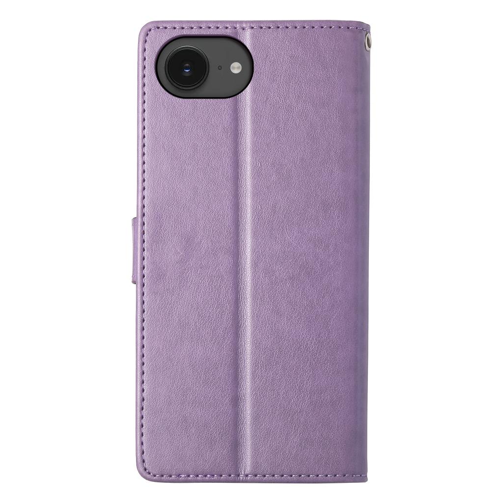 For iPhone 16e Wallet Case Butterfly Floral Imprint PU Leather Phone Cover with Wrist Strap