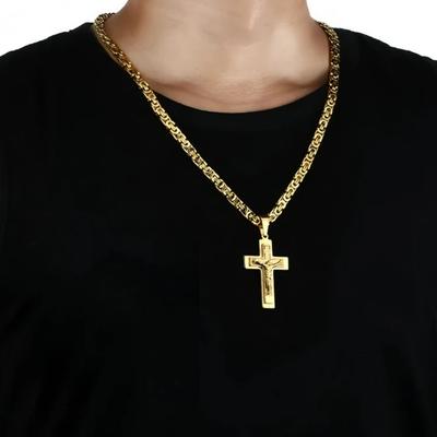 Heavy Stainless Steel Crucifix Cross Pendant Necklace Byzantine Chain Men Jewelry Gifts