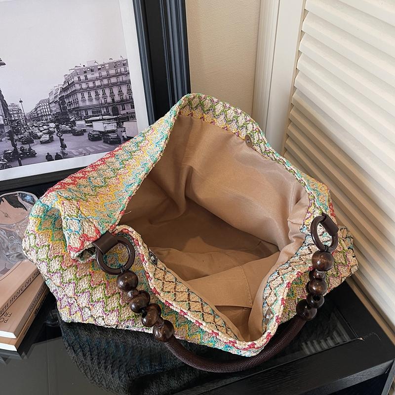 Seaside Vacation Colorful Straw Bag Women's Large Capacity Commuting Shoulder Tote Bag