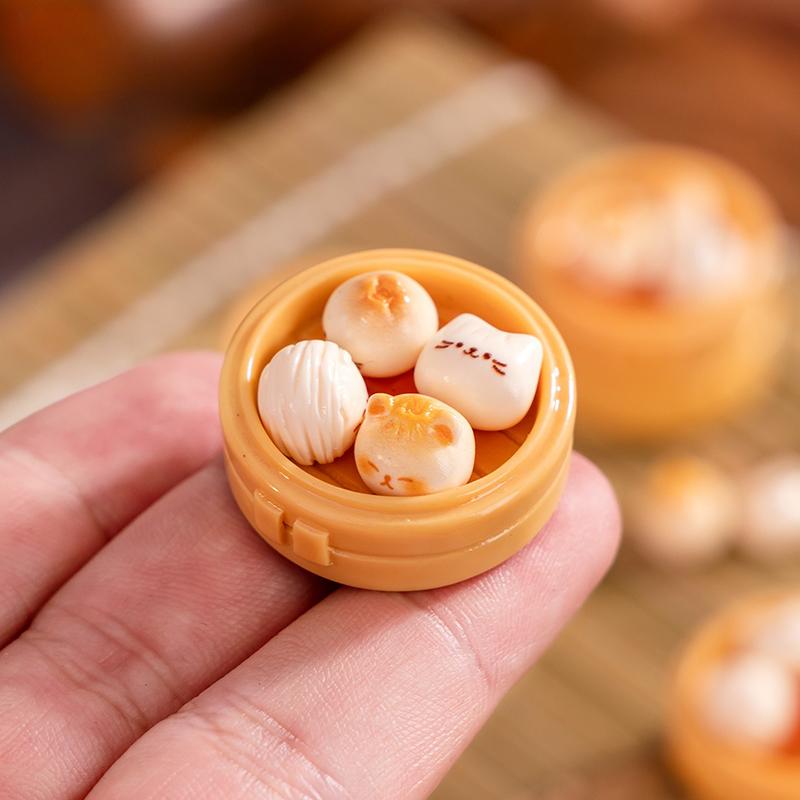 1Set Dollhouse Miniature Steamer Ornaments Mini Food Toys + Imitation Steamed Buns Decoration Kitchen Accessories