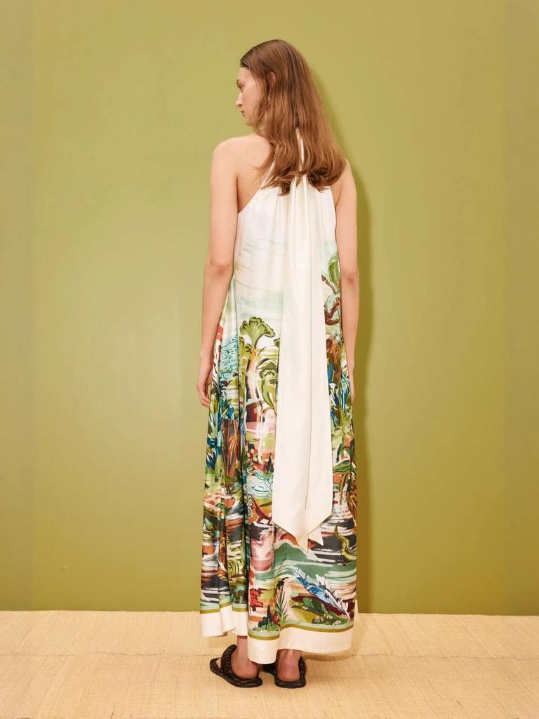 Europäisches & Amerikanisches 2026 Neckholder Träger Print Langes Kleid