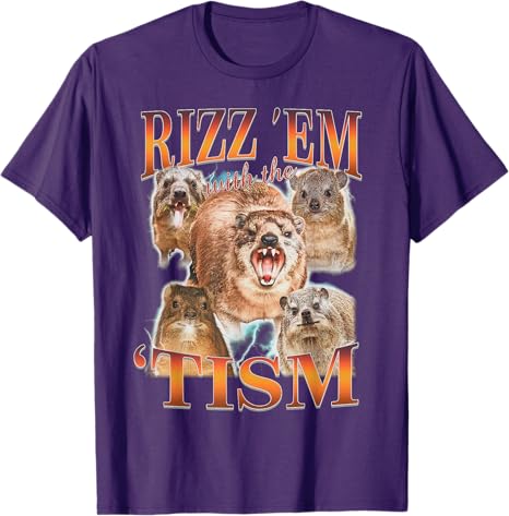 Autism Funny Rizz Em with The Tism Meme Autistic Hyrax TShirt Cute Animal Print Graphic Outfit Summer Fashion Streetwear Unisex