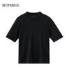 Northern Deer Women's Fine Wool Knit Short Sleeve T-Shirt with Half-High Collar