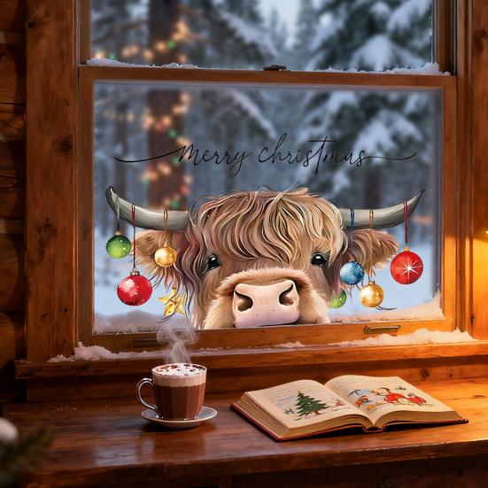 Christmas Sticker Set Easy Peel Remove Cartoon Animal Shape Window Decals Home Party Festival Christmas Decoration