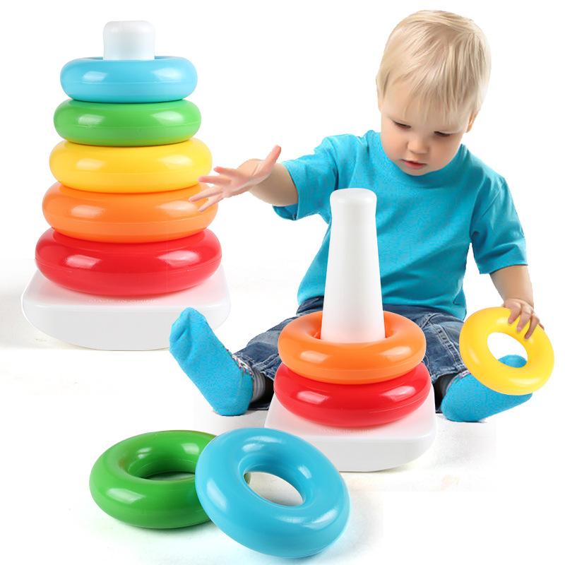 Infant and Toddler Early Childhood Education Puzzle Rainbow Tower Stacking Fun Spinning Stacking Ring Toy Gift