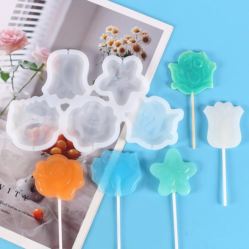 DIY Lollipop Mold Chocolate Moulds Cake Mould Fondant Molds Flower Shaped Silicone Material Bakeware Baking Accessories