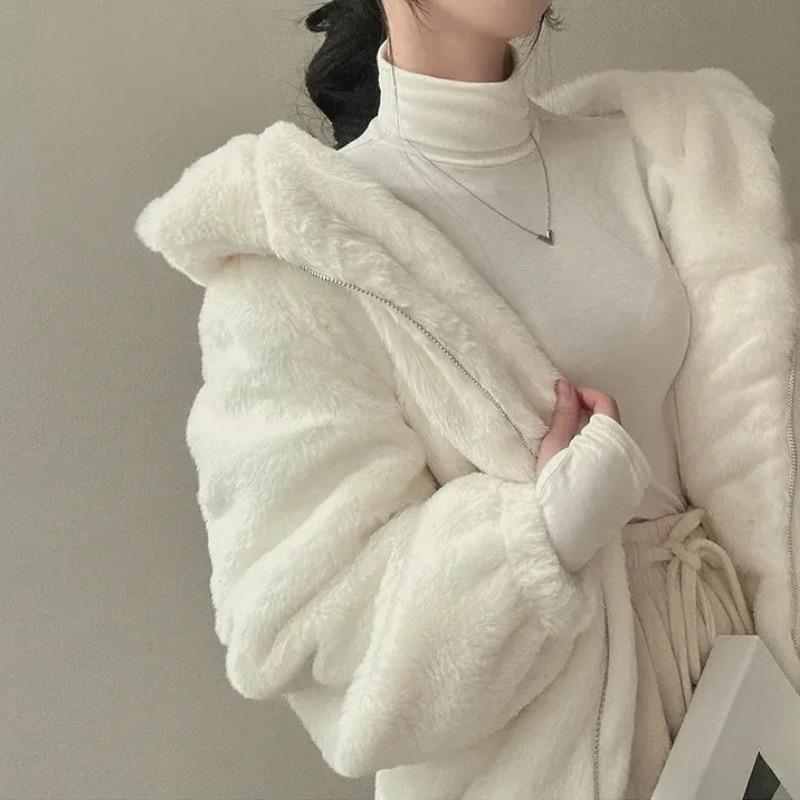 Kapuzenjacke mit lockerem Abschnitt für Damen, lässig, für Herbst und Winter, gepolstert, verdickter Reißverschluss, warmer Pullover