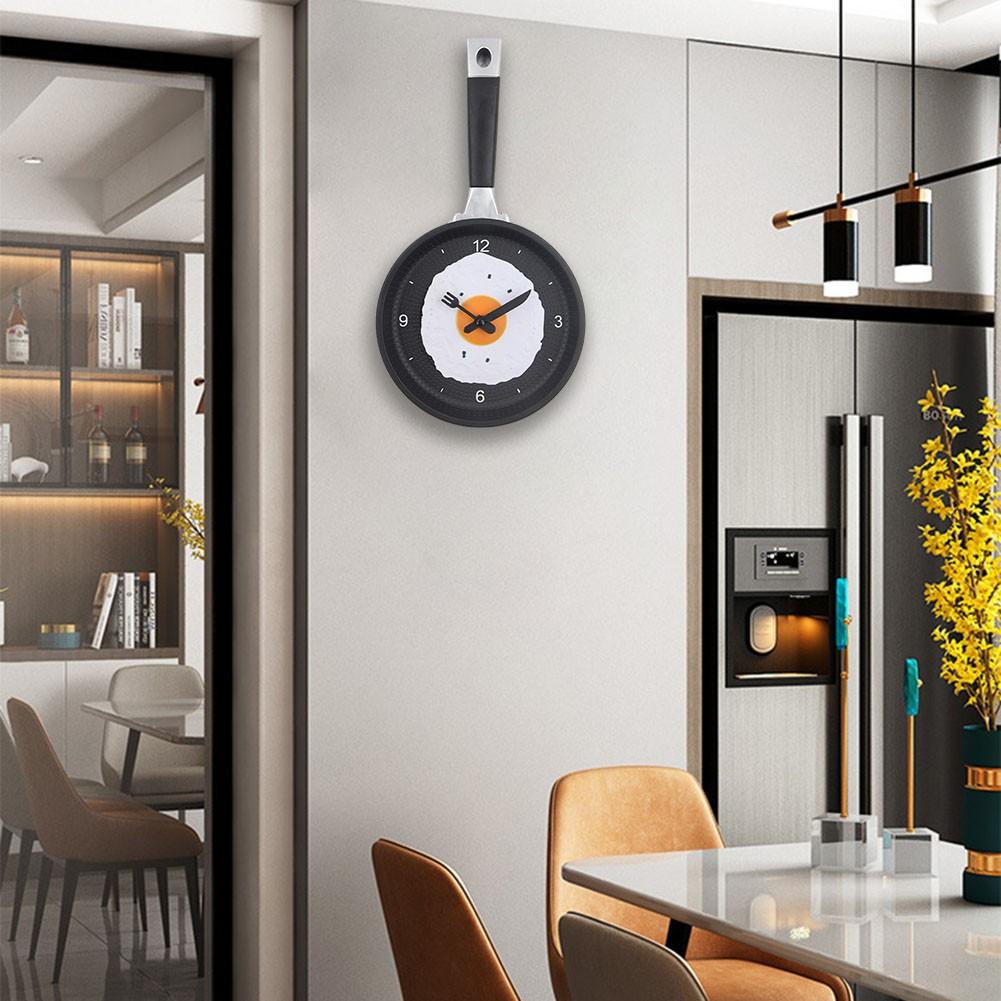 3D Pan Fried Egg Shape Pot Battery Operated Wall Clock Modern Kitchen Decoration