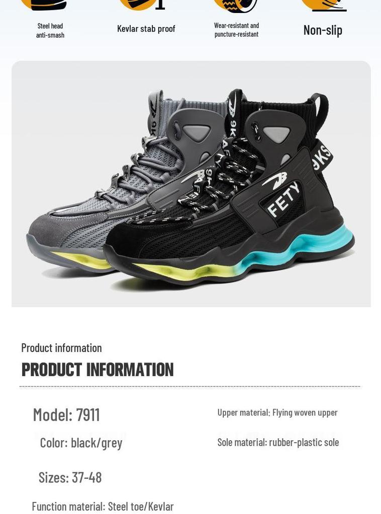 Men's Lightweight High-Top Safety Shoes - Summer Ankle Protection, Anti-Smash, Anti-Puncture for Construction.