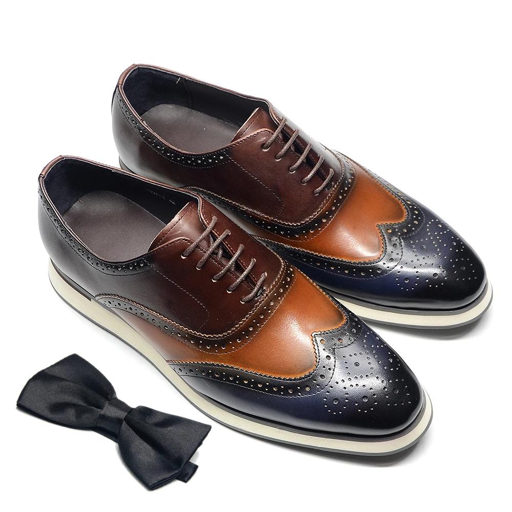 

Men s Dress Sneakers Genuine Leather Italian Full Grain Cowhide Wingtip Brogue Oxfords Business Casual Formal Shoes Brown / Blue 38