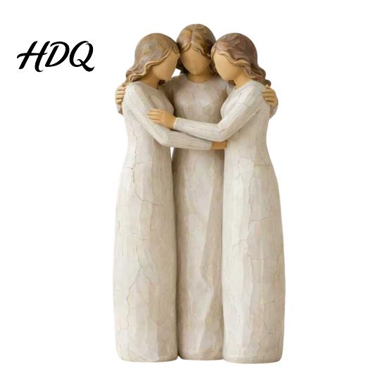 Accenti Decorativi per Davanzale Statuetta in Legno Sorellanza Scultura di Amicizia Artigianale per Soggiorno Statuette Finemente Intagliate Tavolino da Camera da Letto