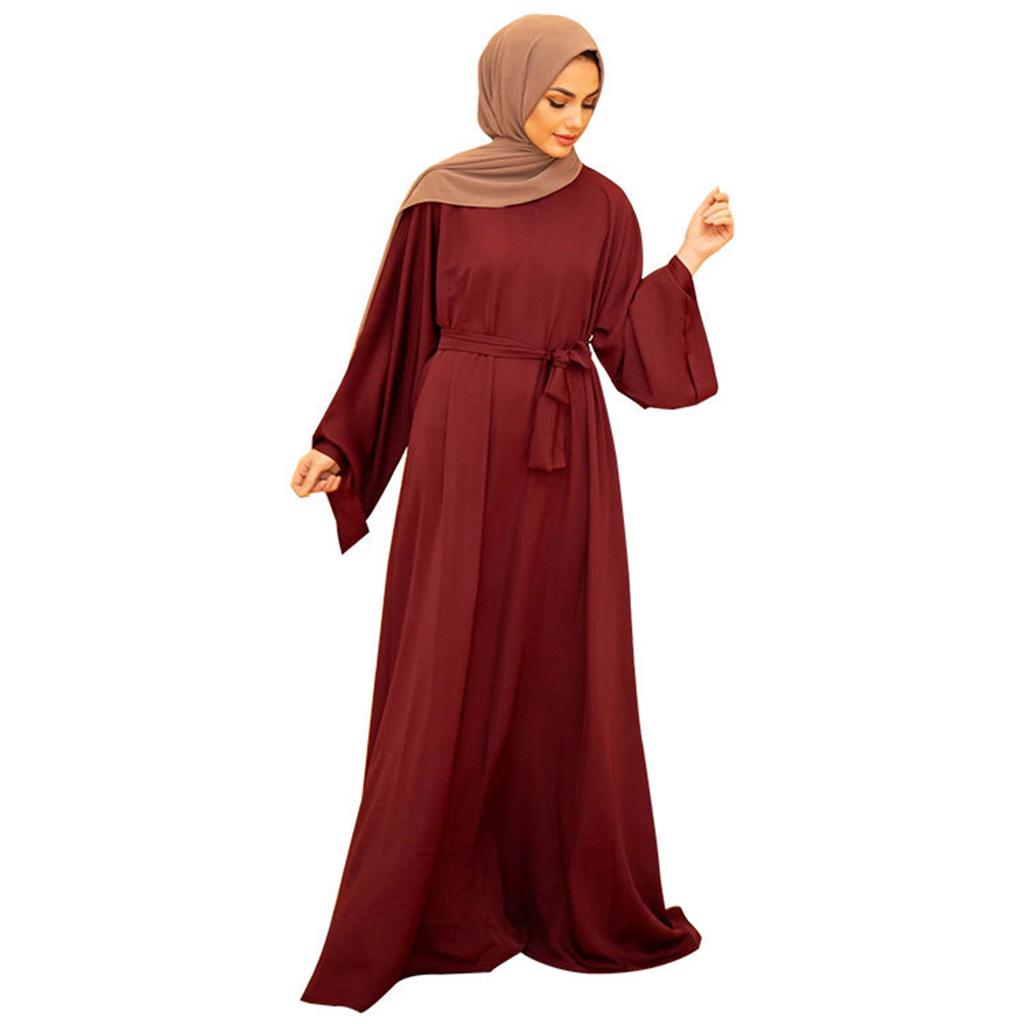 Modisches Muslimisches Kleid mit Langen Ärmeln Einfarbig Elegante Modest Wear Kleidung für Damen Schnürung Türkei Kaftan Eid Roben