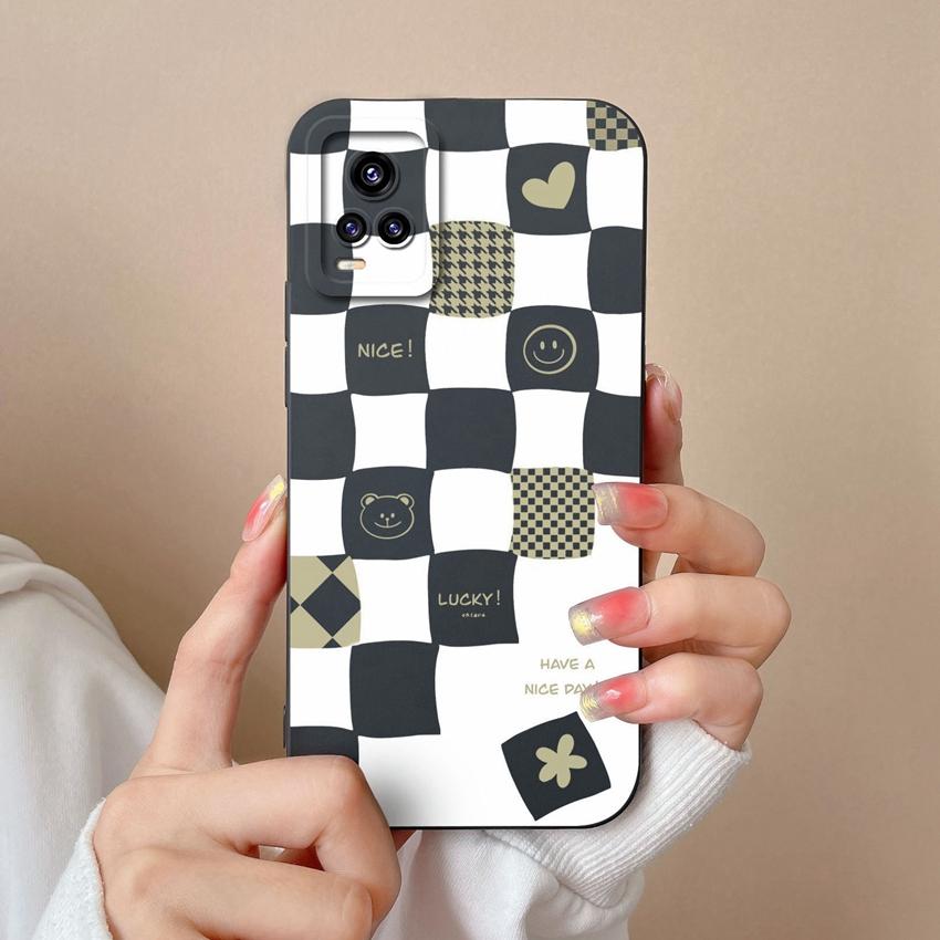 Casing For Vivo V20 S19 Y75 S16 V17 Y77 Simple Green Checkered Patterns Silicone Phone Case High Quality Anti Slip Protection For Vivo Cellphone Shell