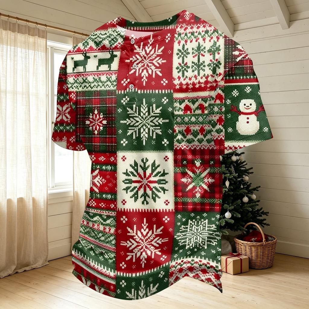 Men's Quick-Dry Round Neck Short Sleeve T-Shirt with Christmas Print for Holiday Party