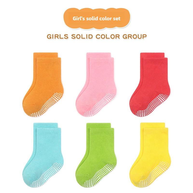 New Kids Anti-Slip Socks Solid Cotton Non-Slip Gripper Baby Indoor Play Socks Breathable Toddler Floor Socks