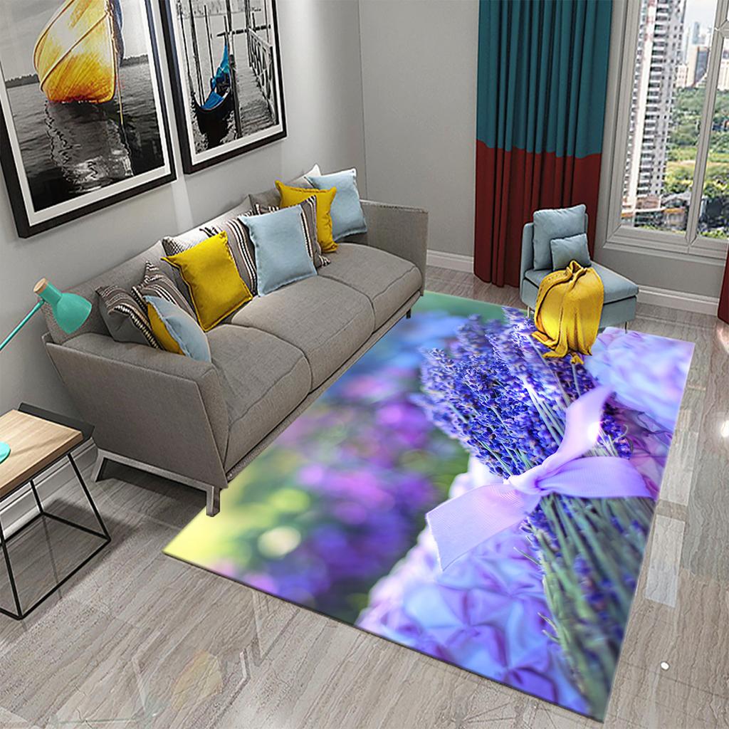 Purple Lavender Flowers Carpets Romantic Sea of Flowers Rugs for Bedroom Home Floor Rug Bathroom Entrance Doormat Non-slip Rugs