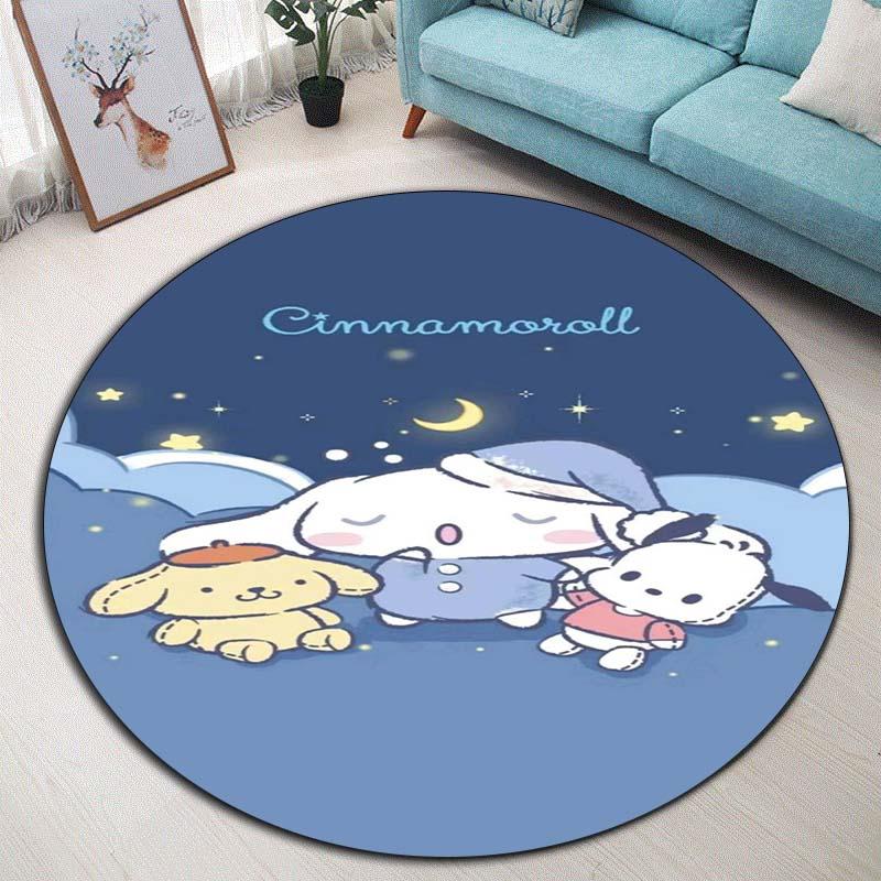 The My Melody and Cinnamoroll Cartoon Round Rug Can Be Used To Decorate Living Rooms, Bedrooms, Sofas, and Playrooms;
