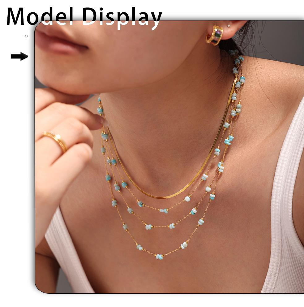 Qiong Yao Tianhe Stone Layered Clavicle Necklace: Light Luxury Double-Layer Stainless Steel Blade Chain for Women