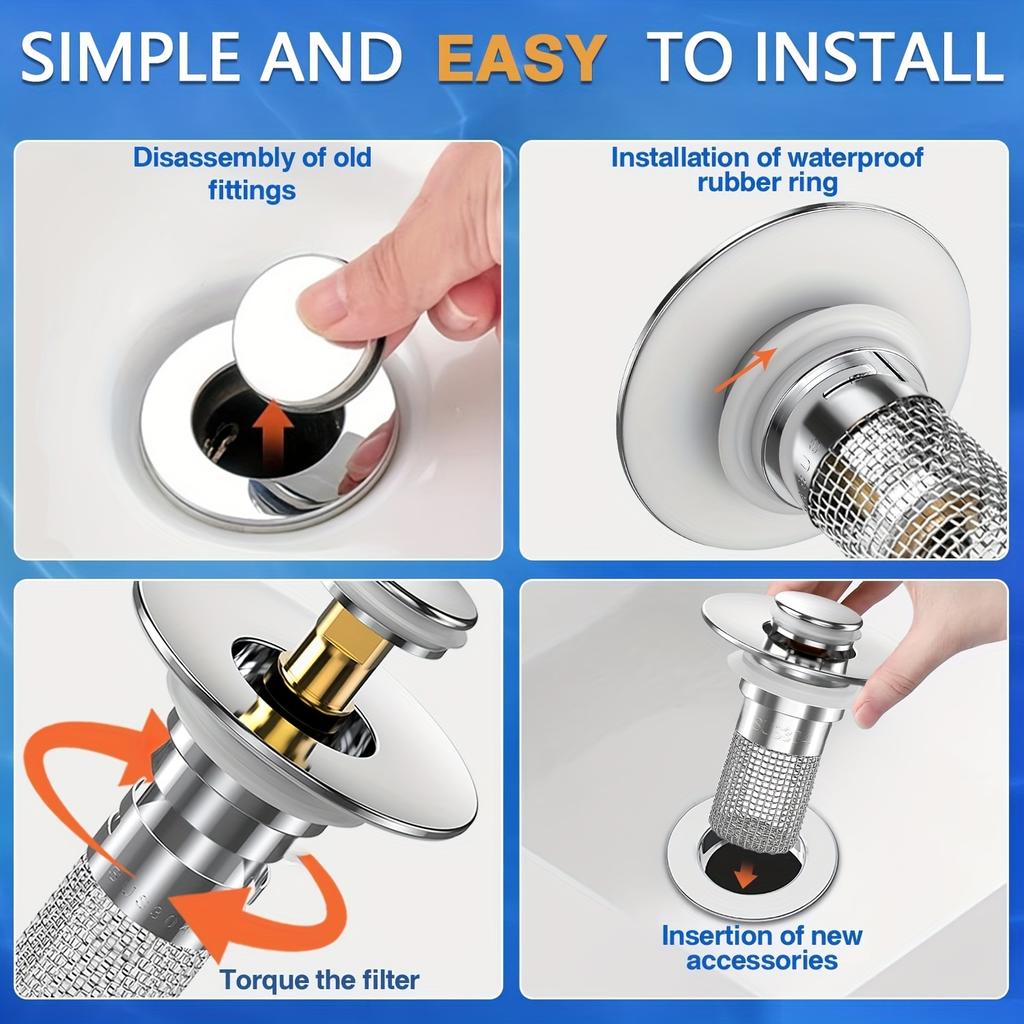 Stainless Steel Pop-Up Sink Drain Strainer - Removable Basket for Bathtub & Shower, Hair Catcher & Clog Preventer