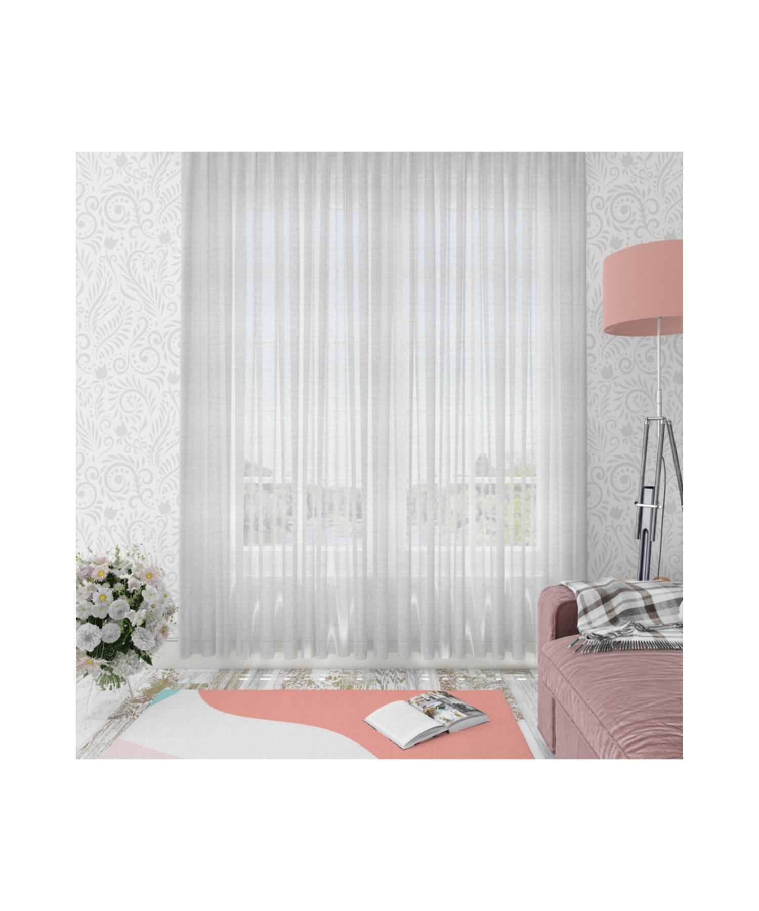 

Карнавальная льняная однотонная тюлевая занавеска со складками белого цвета