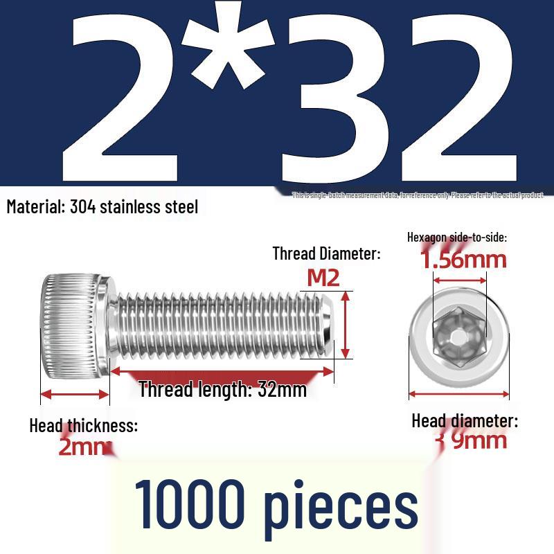 304 Stainless Steel Hex Socket Head Cap Screws, M2-M10, Extended Length