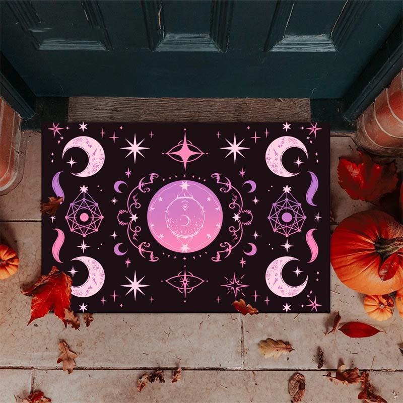1pc Pink Moon Print Carpet - 800g/sq Crystal Velvet, Large Rectangular Living Room Rug with Celestial Design, Soft Polyester Mat