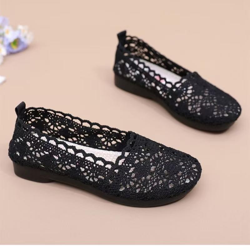 Women's Summer New Mesh Hollow Out Casual Shoes Soft Sole Non Slip Round Toe Shallow Slip On Flat Sole Shoes Lightweight Sandals