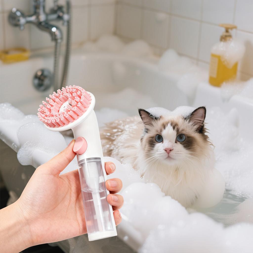 Pet Massage And Bathing Brush, Cats And Dog Cleaning Comb, Long-handled Silicone Shower Brush For Cleaning Hair