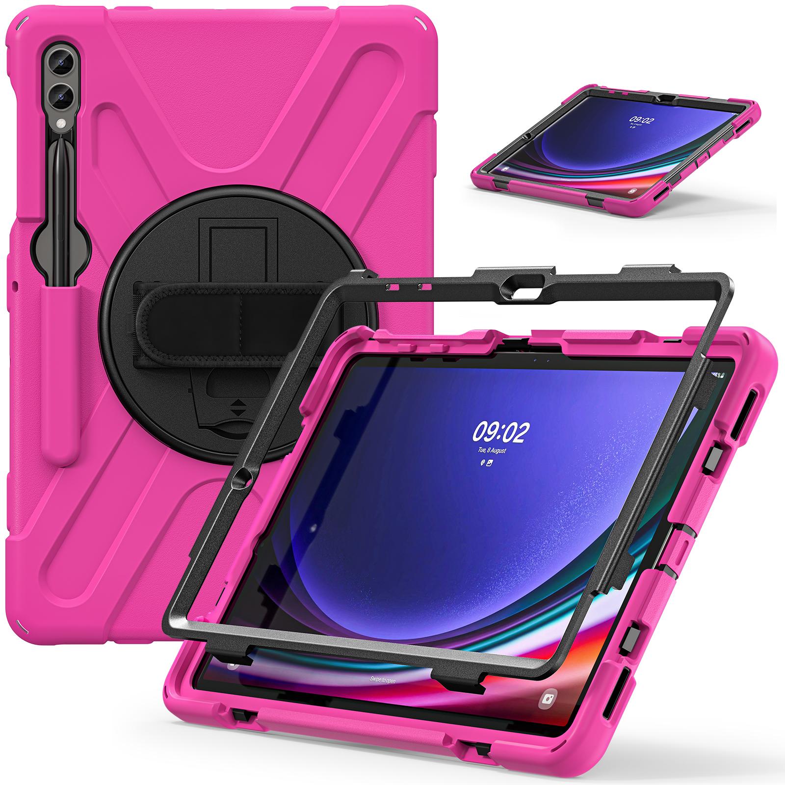 

Case for Samsung Galaxy Tab S9 FE+/S9+/S8+/S7+/S7 FE T730 T735 T736B T736N Tablet Cover with Shoulder Strap Rose