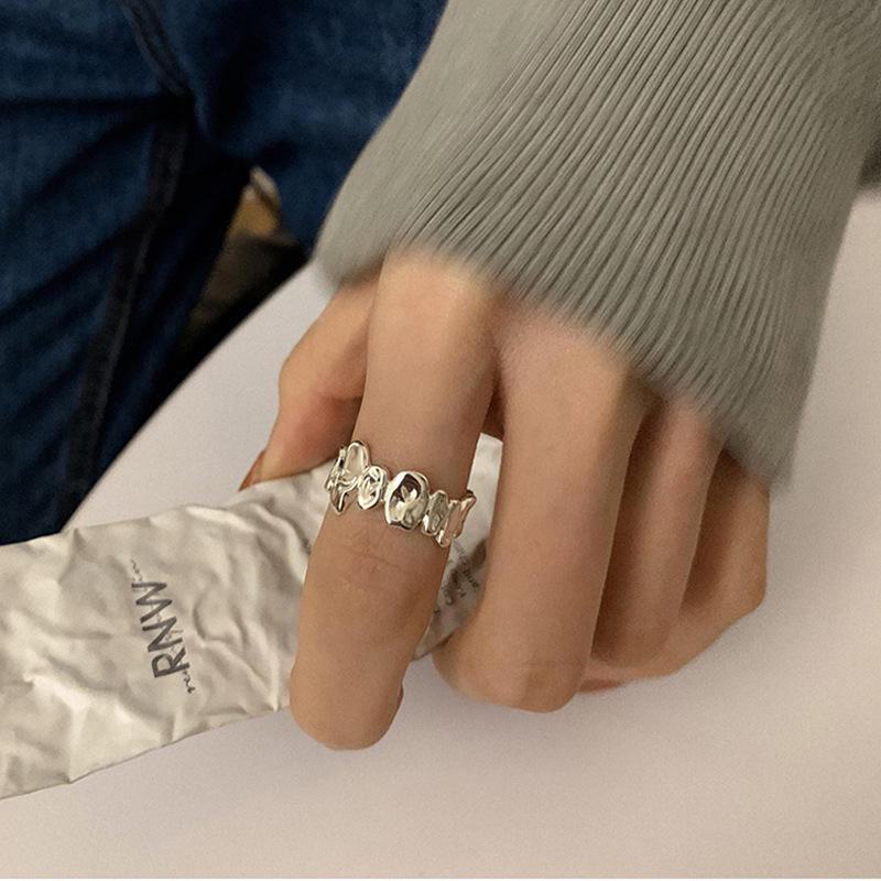 Inel Simplu Neregulat Placat cu Argint 925 pentru Femei - Design Coreean Simplu și la Modă, Nu se Decolorează
