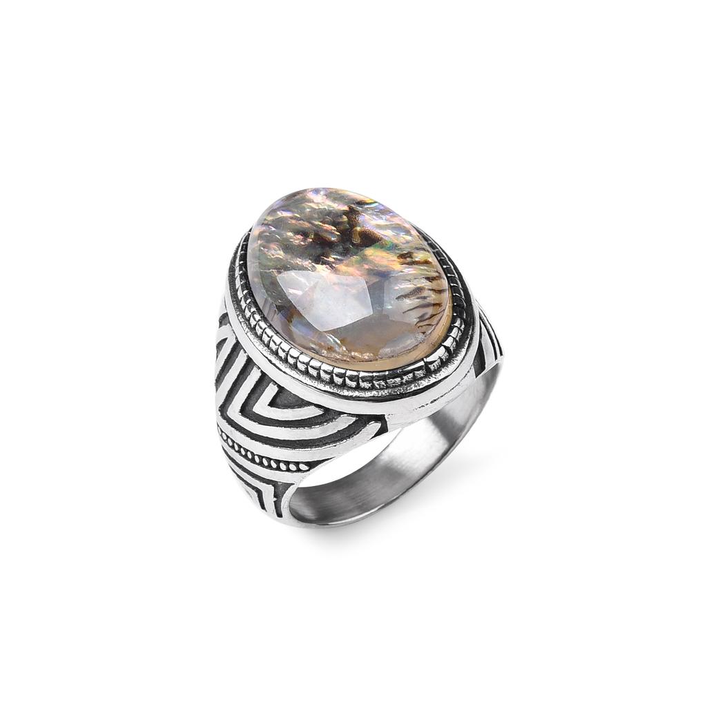 Men's Trend High Quality 316LStainless Steel Onyx Stripe Rings Classic Vintage Fashion  Eco-Friendly Material