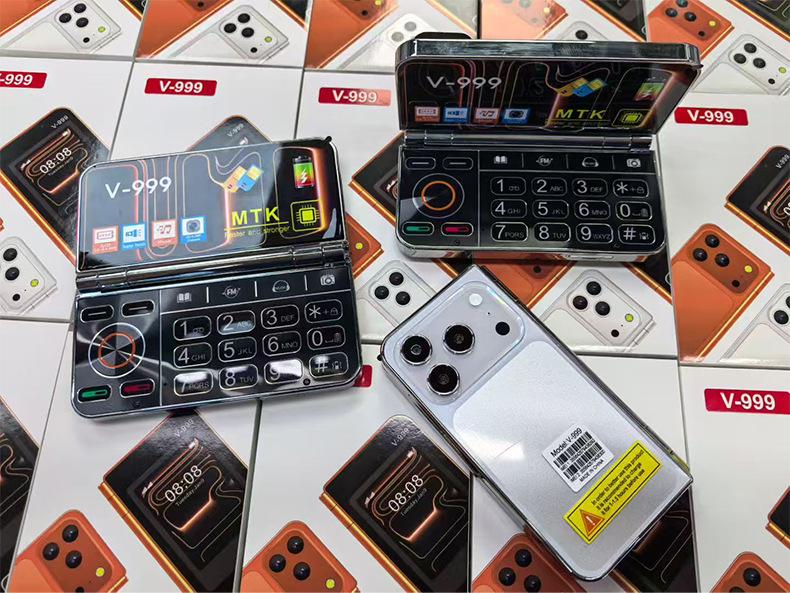 V999 Dual-Screen Foldable Mobile Phone: 2G, Dual SIM, Large Display, Loud Audio, Multilingual, New Arrival