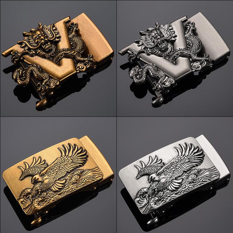 Men's Retro Leather Belt with Chinese Dragon Alloy Automatic Buckle