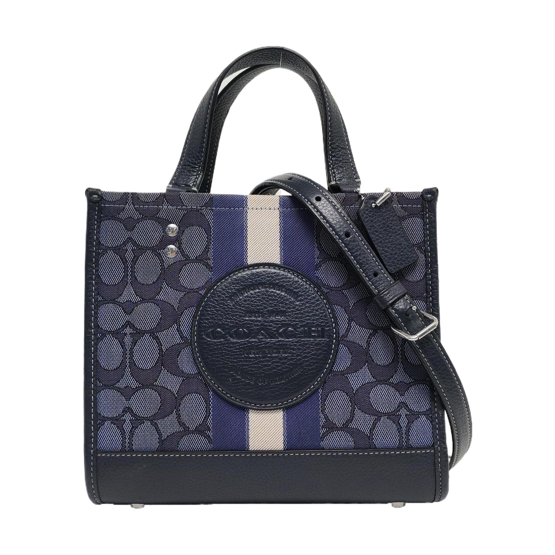 [Pre-Owned] Dempsey 22 Letter Logo Stripe Print Fabric And Leather Tote Bag - Good #O86WWS ONE SIZE