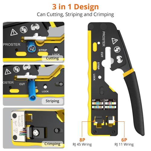 Proster RJ45 Crimping Tool, LAN Connector Crimping Pliers, Compatible with RJ45/RJ11/RJ12, CAT5/CAT6/CAT7, LAN Checker, CAT6 Connector & Protective Co