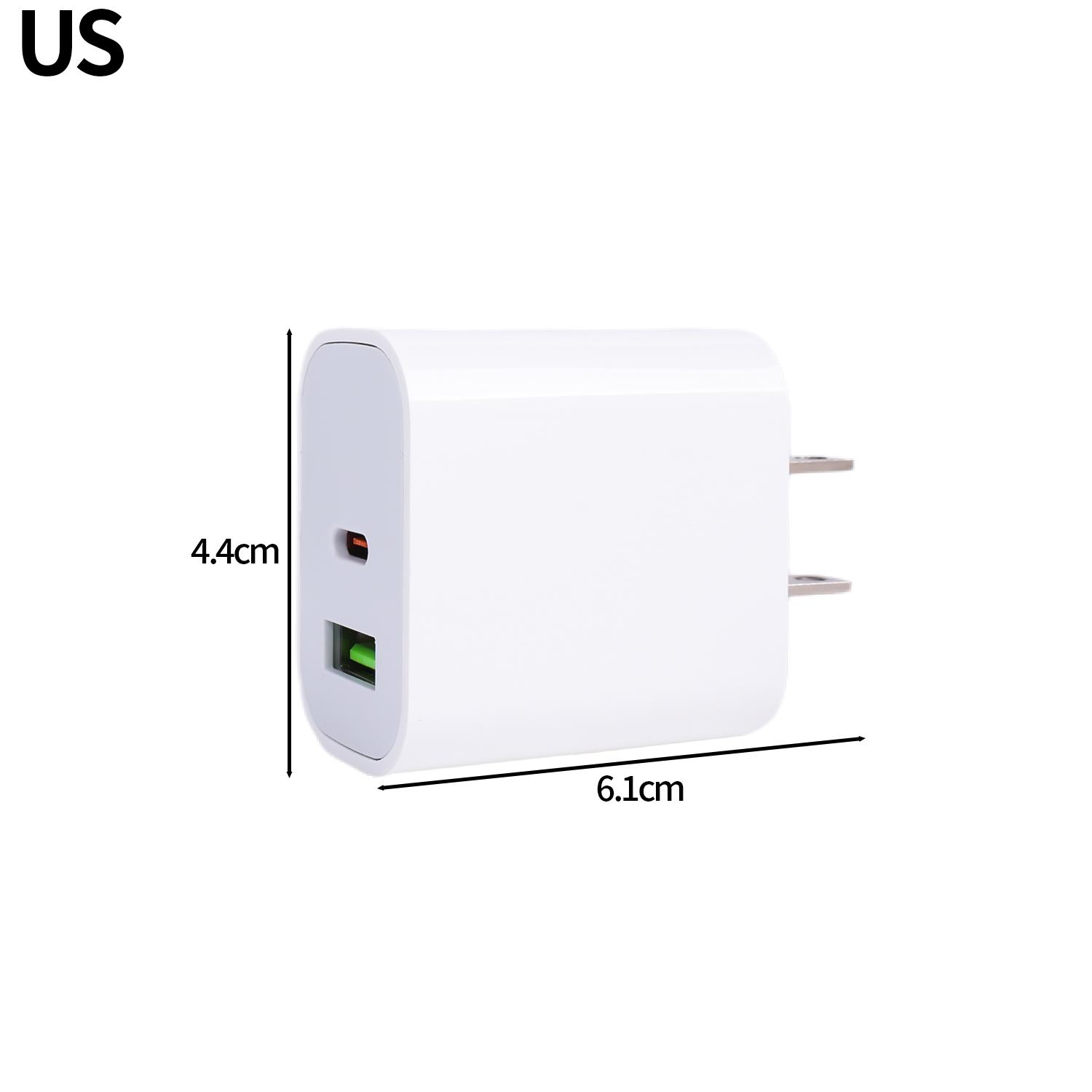 

5V USB C Настенный блок зарядки 20W Двухпортовый PD Power Type C Зарядный штекер для iPhone iPad Samsung Galaxy Xiaomi Быстрая зарядка US White