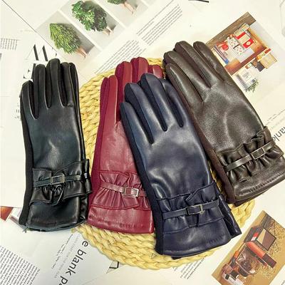 Gloves Women'S Autumn Touch Screen Fleece Warm Pu Leather Gloves Cycling Driving Thickened Cold-Proof Leather Gloves
