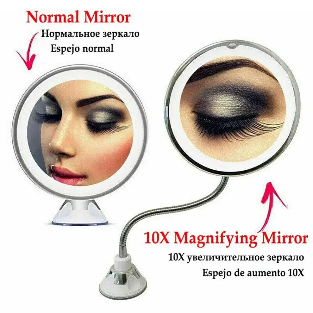 10x Magnifying Makeup Mirror 14 Led Lighted Flexible Mirrors Touch Screen Vanity Mirror Portable Dressing Table Cosmetic Mirrors