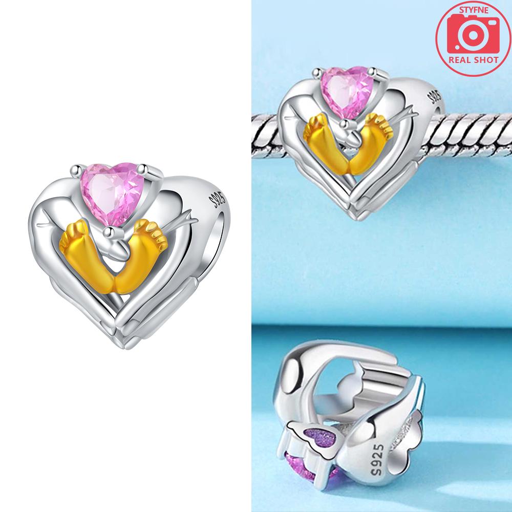 925 Silber Rosa Zirkon Liebesperlen Anhänger Passend für Armband Damen Schmuck DIY Geschenk Zarte Accessoires Jahrestag Geschenk