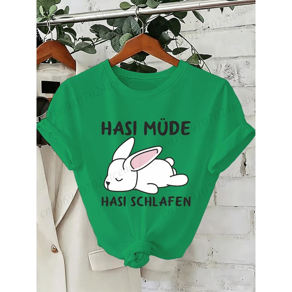 Bunny Is Tired T Shirts Lazy Bunny Graphic Tee Women Casual O Neck Short Sleeve Loose Streetwear Cute Rabbit Print T-Shirt Tops