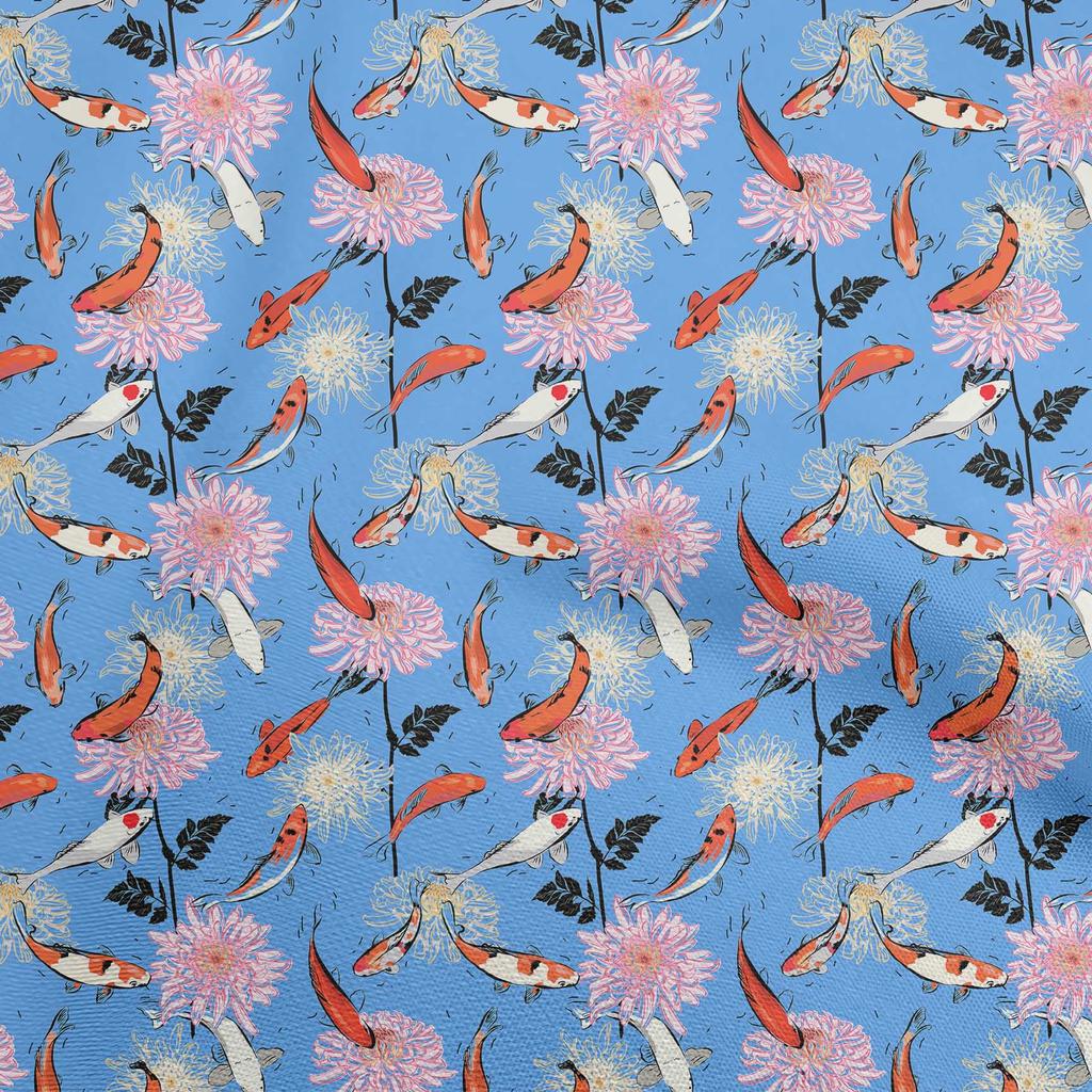 oneOone Cotton Flex Dusty Purple Fabric Asian Japanese Koi Fish with Floral Sewing Fabric by The Yard Printed DIY Clothing Sewing Supplies 40 Inch