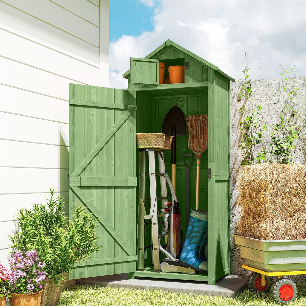 Small Shed, Tall Slim Wooden Garden Shed with 3 Removable Shelves and Roof Hatch