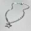 Simple Fashion Sliver Color Stainless Steel Hollowed-out Five-pointed Star Pendant Necklace for Women Men Personality Jewelry
