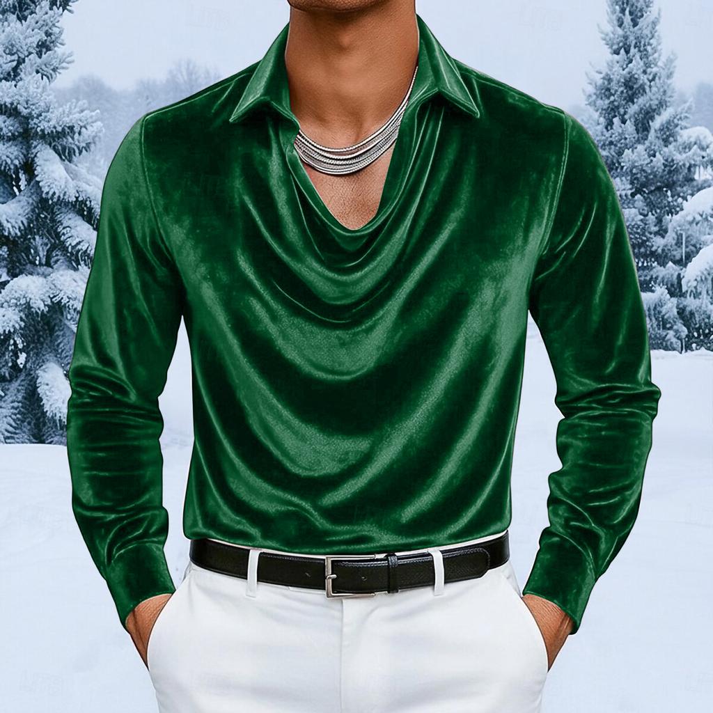 Stylish Men's Color Velvet Long,sleeved T,shirt Pullover Top