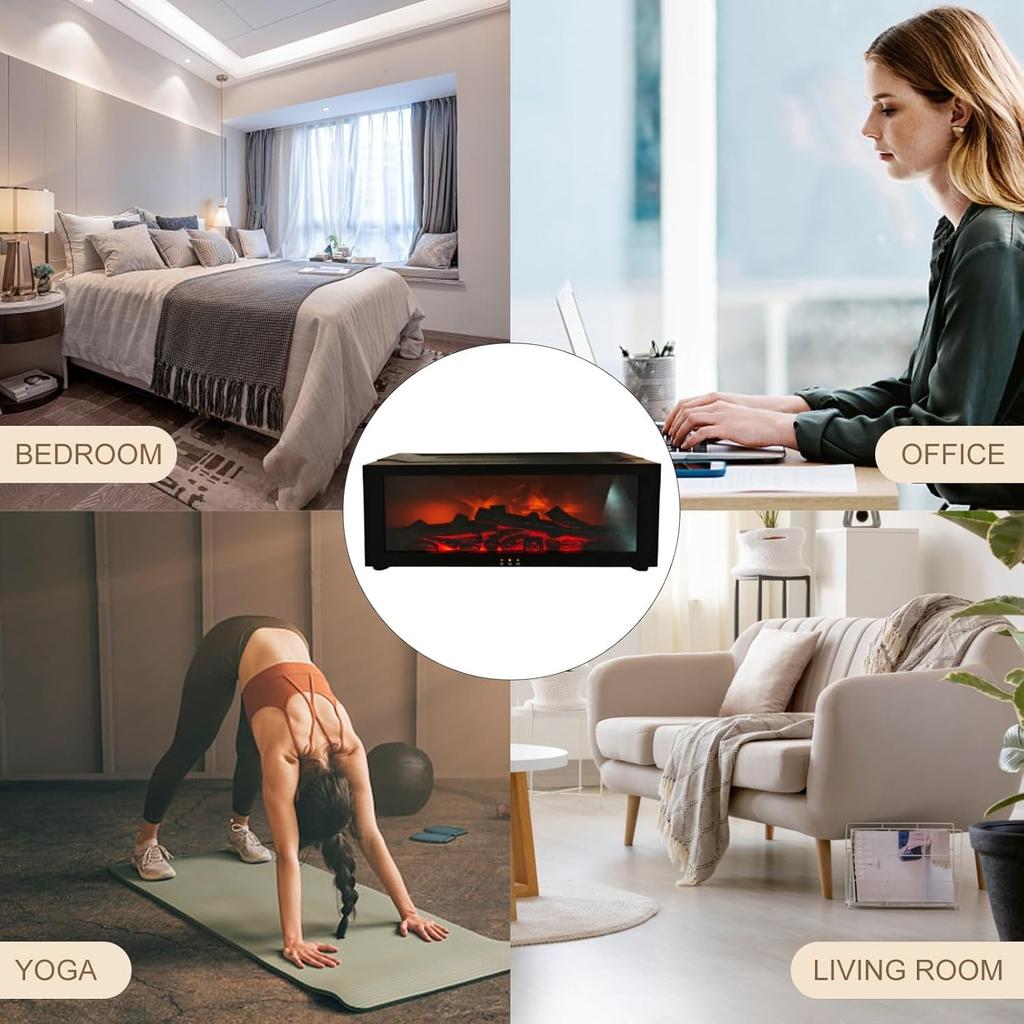 3D Flame Fireplace Humidifier Quiet Aroma Diffuser with Controller 150ml Essential Oil Diffuser Colorful Light Modes for Home Office(Black)