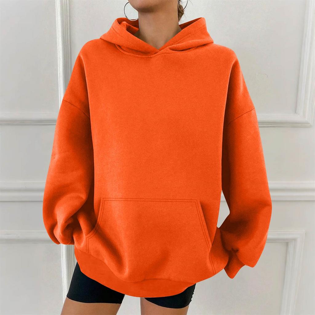 Women's Fashion Casual Solid Color Pocket Long Sleeve Hoodie