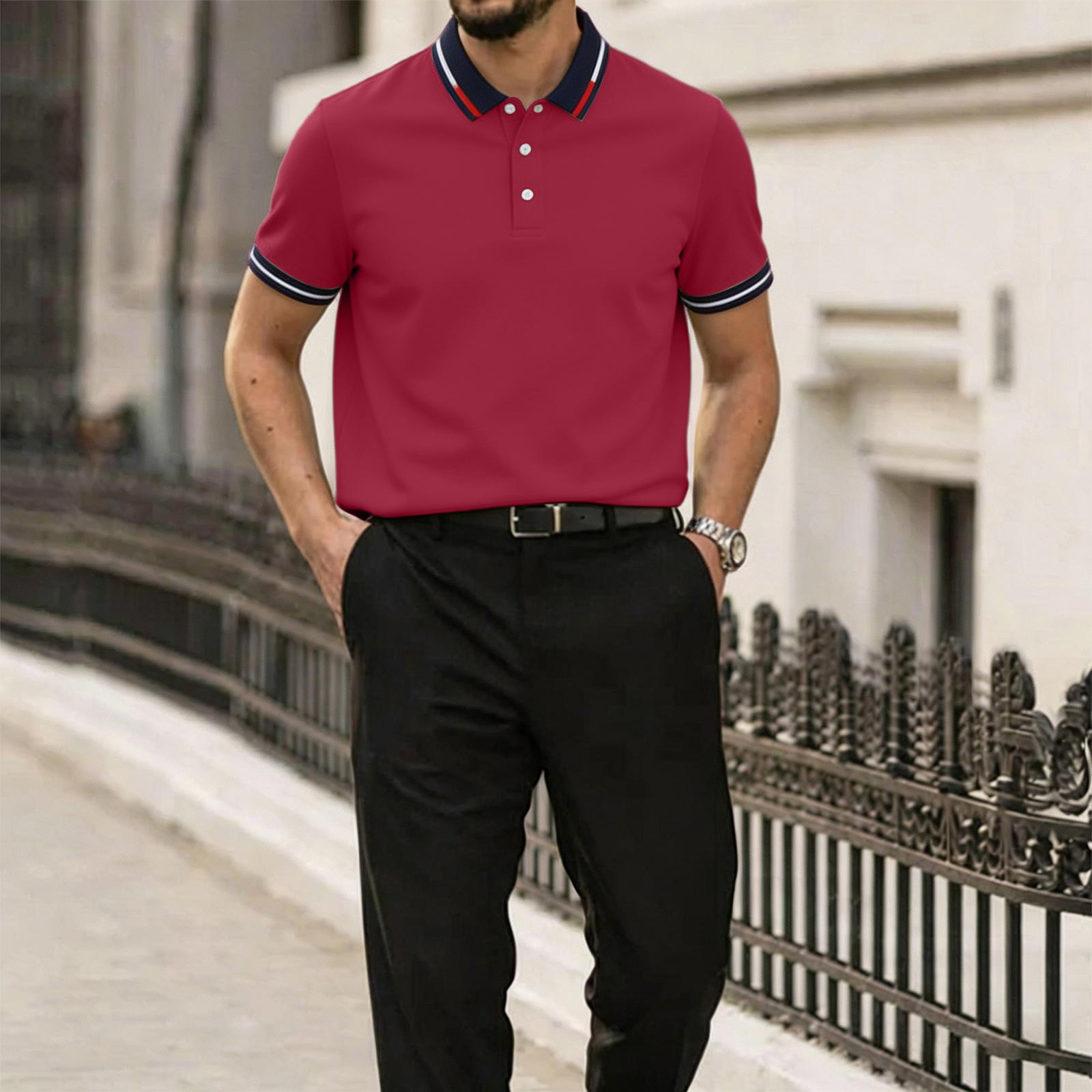 

Men s Summer Casual Polo Shirt Short Sleeve Breathable Lightweight Soft Fabric Classic Fit Collared Button Placket M винный
