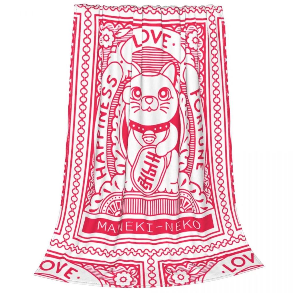 Potah na deku Maneki Neko Stamp Fleece Japan Lucky Cat Fortune Cat Super Soft Throw Deka na postel Koberec